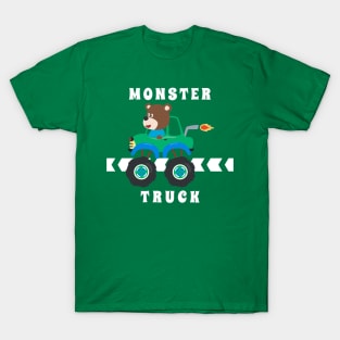 Cartoon vector of monster truck with little animal driver. T-Shirt